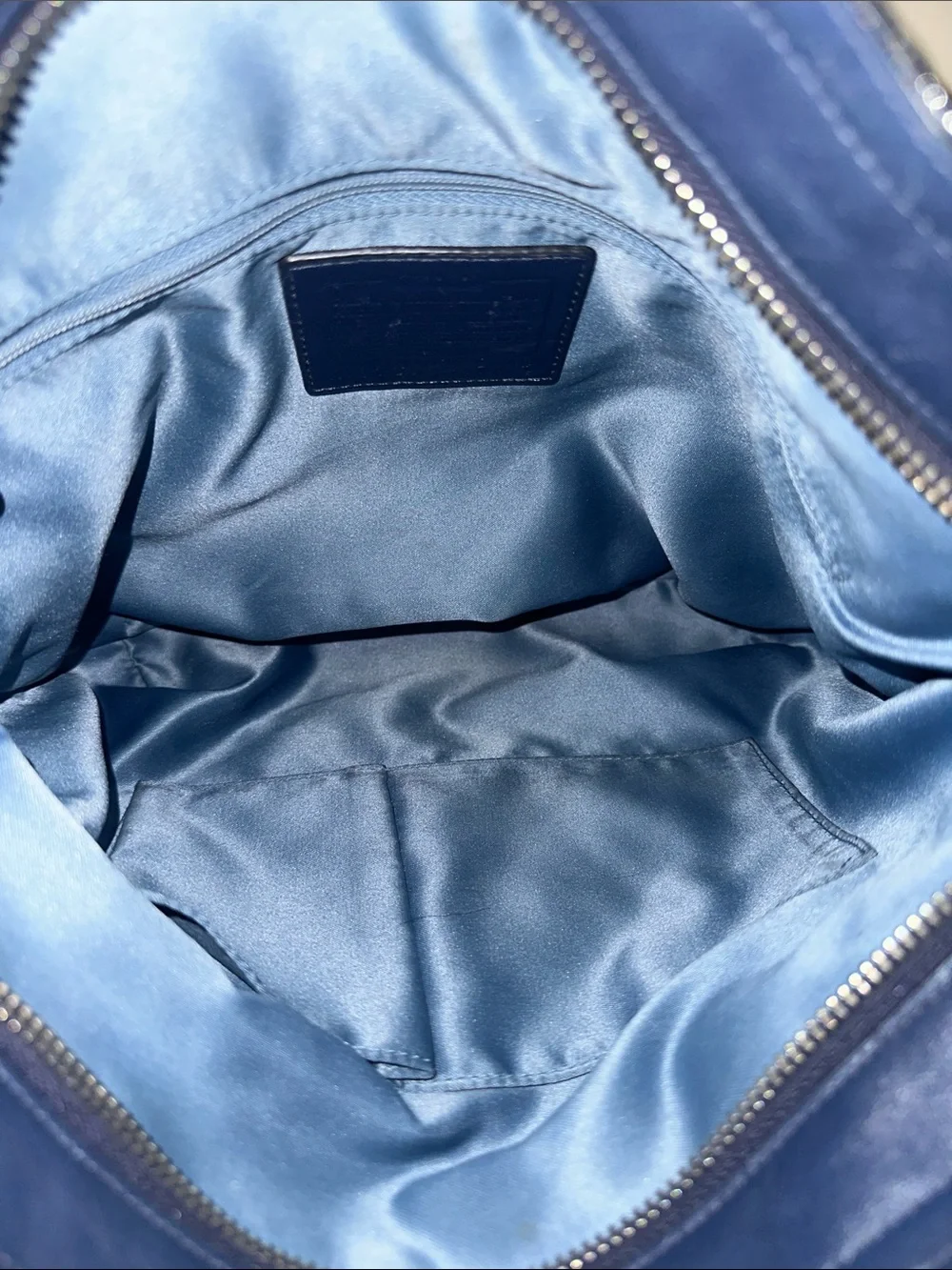Rare Coach Audrey Blue Perforated Embossed Op Art Liquid Gloss Shoulder Bag